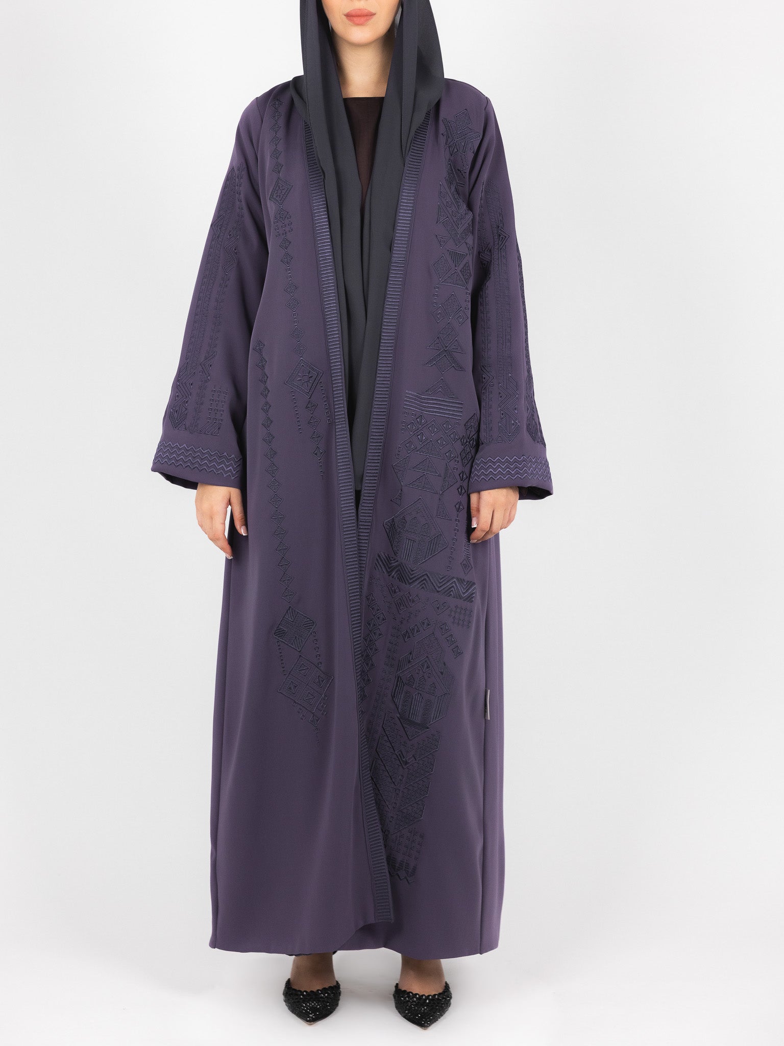 Plum Tonal Embroidered Abaya